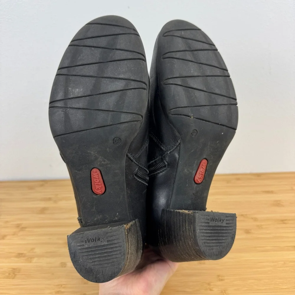 Wolky Colville Black Leather Fold Down Boots Women Size 41 9-9.5‎